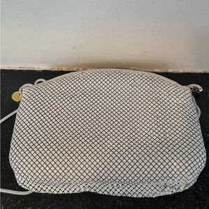 Vintage 1970s La Regale White Metal Mesh Purse Chain Strap Gold Crown Accents